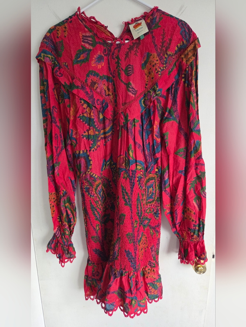 FArm Rio Sunset Tapestry Mini Dress Pink Floral Size Large